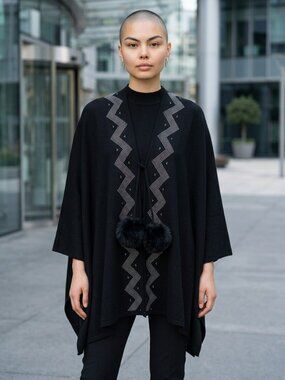 NWT MARC New York Andrew Marc Furry Bedazzled Shawl Poncho Wrap Cape OS